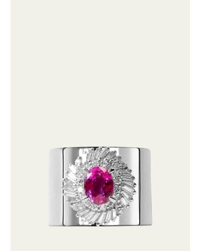 YUTAI Revive Ring With Pink Sapphire And Diamonds On 15mm Thick Platinum Plate Band - White