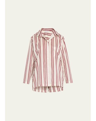 Pour Les Femmes Striped Long-sleeve Shirt & Shorts Pajama Set - Pink
