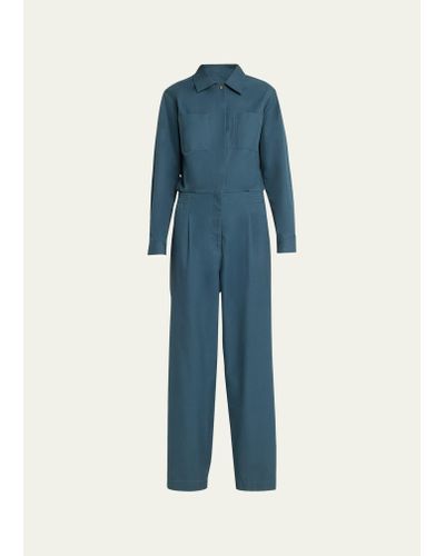 Indress Collared Straight Leg Jumpsuit - Blue