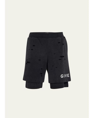 Givenchy Destroyed Logo Sweat Shorts - Blue