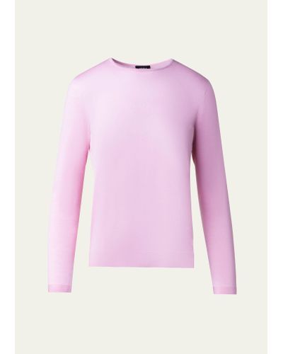 Akris Crewneck Cashmere-silk Seamless Fine Gauge Knit Sweater - Pink