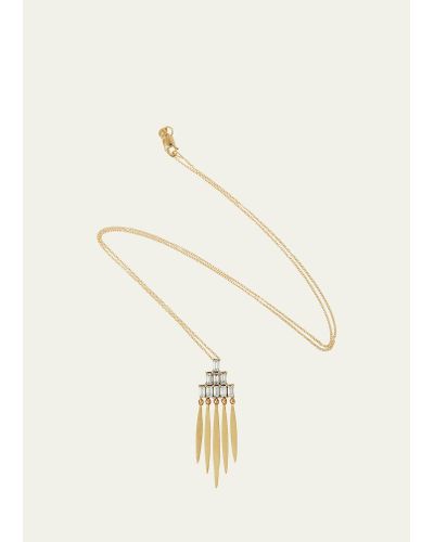 Ileana Makri 18k Yellow Gold Grass Spike Pendant Necklace With White Diamond Baguettes - Natural