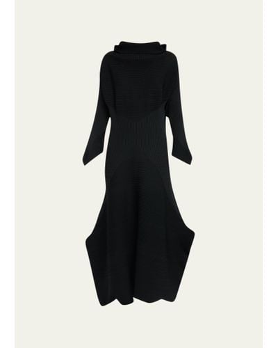 Issey Miyake Exuberance Ribbed Asymmetric Dress - Black