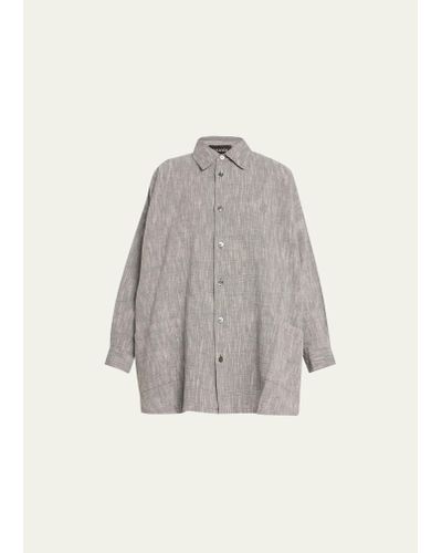 Eskandar Wide A-line Shirt Jacket With Collar (long Length) - Gray