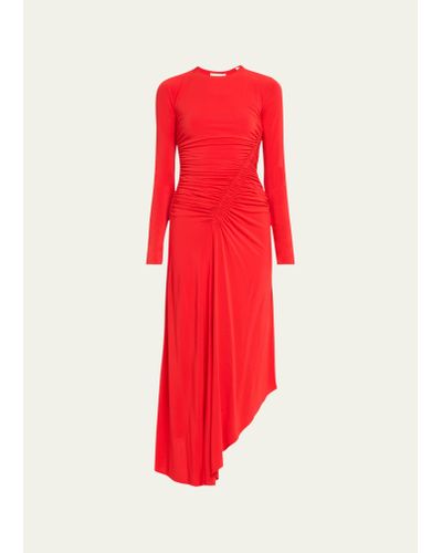 A.L.C. Adeline Asymmetric Ruched Stretch Maxi Dress - Red