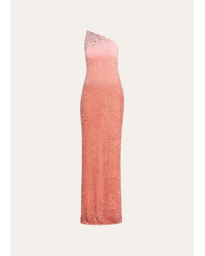 Pamella Roland Strapless Ombre Sequin Gown With Oversized Crystals - Pink