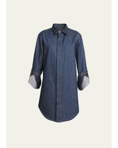 Loewe Denim Shirtdress With Chain Details - Blue