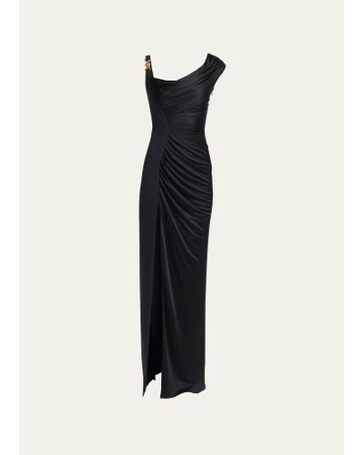 Versace Ruched Jersey Gown - Blue
