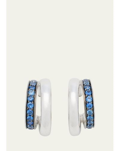 Pomellato Iconica 18k White Gold And Sapphire Double Hoop Earrings - Blue