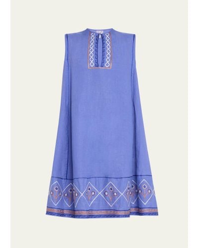 Thierry Colson Apolonia Embroidered Cotton Midi Dress - Blue
