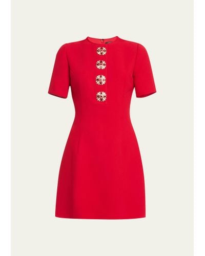 Andrew Gn Crystal Button Mini Dress - Red