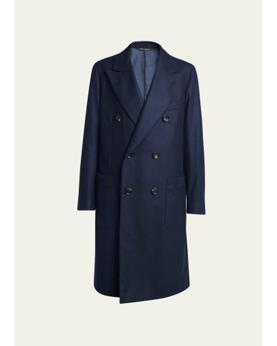 Loro Piana Herwin Double-breasted Wool Cashmere Flannel Coat - Blue
