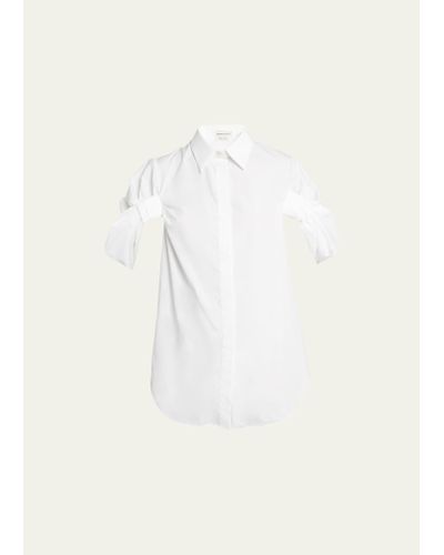 Alexander McQueen Ruched Puff-sleeve Button-front Blouse - Natural