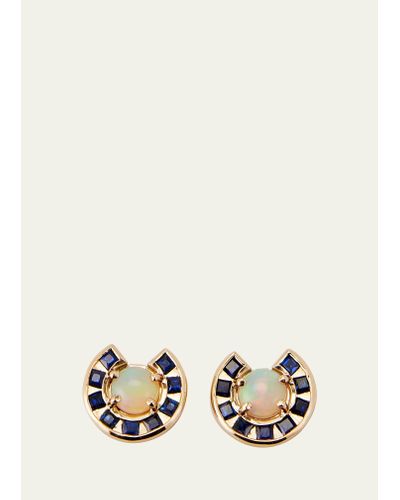 JOLLY BIJOU 14k Gold Sapphire And Opal Moon Earrings - White