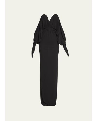Saint Laurent Off-shoulder Gown With Glove Sleeves - Black