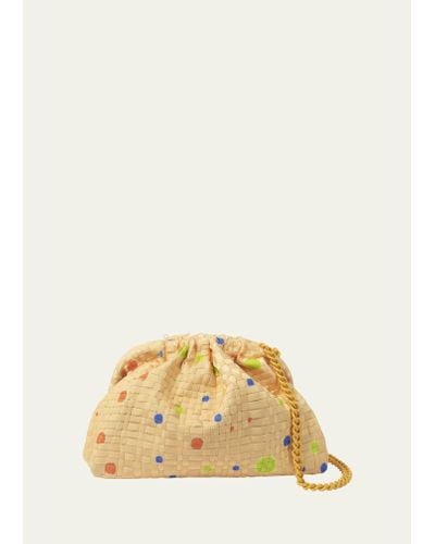 Maria La Rosa Multicolor Polka Dot Woven Clutch Bag - Natural