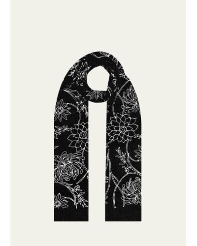 Janavi Multi-floral Merino Wool Scarf - Black