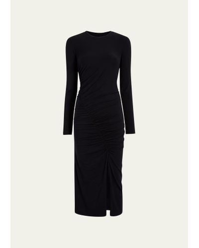 Another Tomorrow Ruched Long Sleeve Midi Dress - Blue