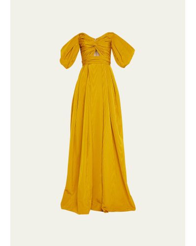 J. Mendel Off-the-shoulder Draped Gown - Yellow