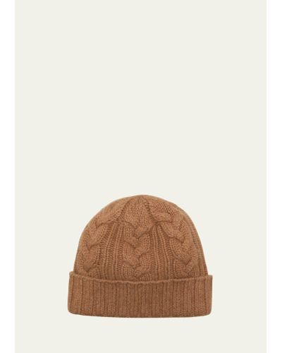 Bergdorf Goodman Cable-knit Cuffed Cashmere Beanie Hat - Brown
