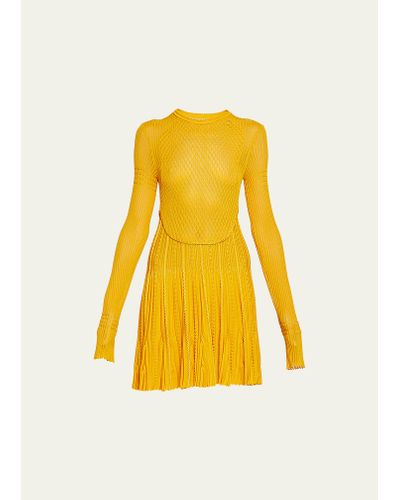 Givenchy Knit Pleated Hem Mini Dress - Yellow