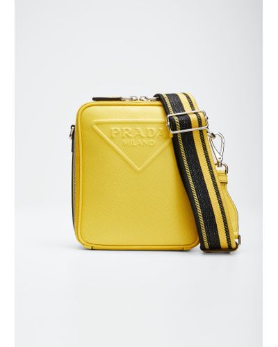 Prada Saffiano Leather Shoulder Crossbody Bag - Yellow