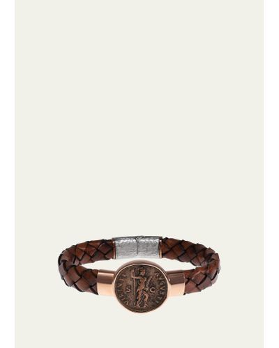 Jorge Adeler Ancient Virtus Coin Braided Leather Bracelet - Natural