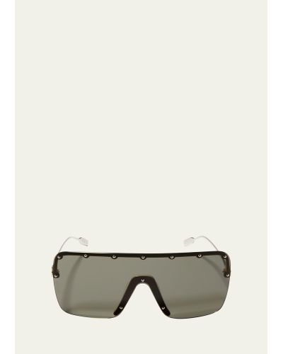 Gucci GG-Logo Metal Shield Sunglasses - Gray