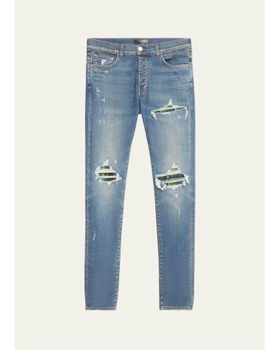 Amiri Mx1 Skinny Jeans With Plaid Patches - Blue