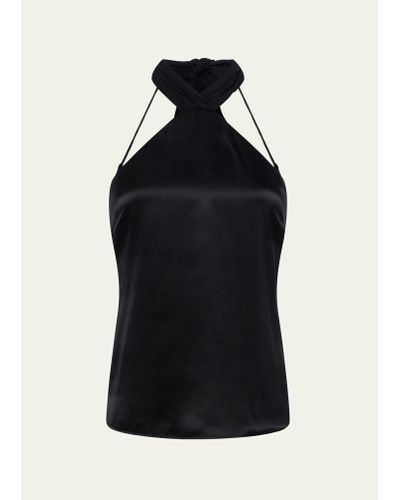 L'Agence Riviera Shoulder Cape Silk Blouse - Black