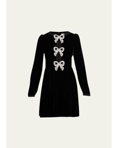 Saloni Camille Jeweled-bow Mini Dress - Black