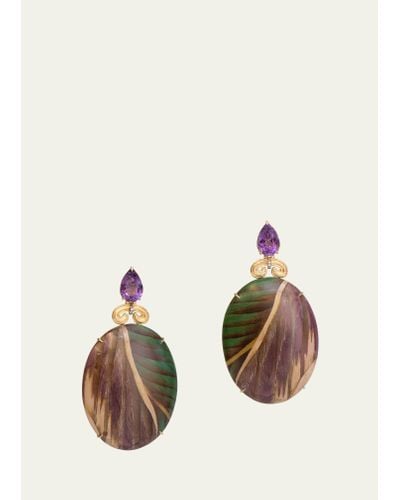 Silvia Furmanovich 18k Yellow Gold Marquetry Earrings With Brown Diamonds And Amethyst - Multicolor