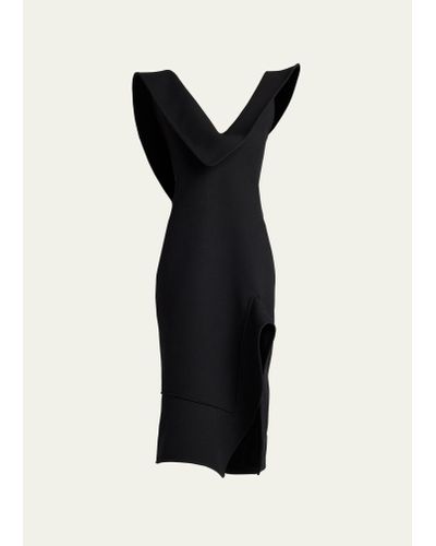 Bottega Veneta Structured Side-slit Double Melange Midi Dress - Black
