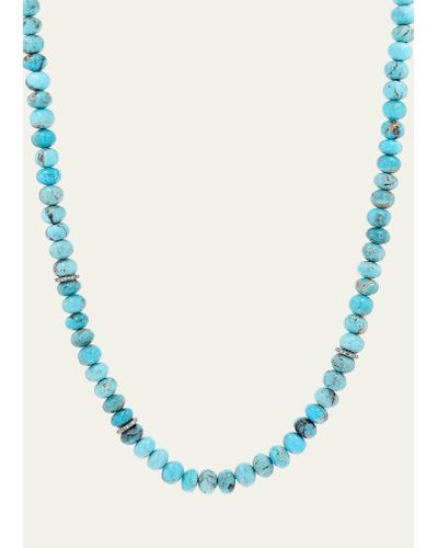 Sheryl Lowe Arizona Turquoise 8mm Beaded Knotted Necklace - Blue