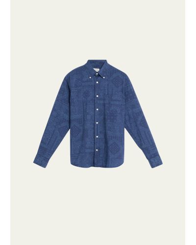 Hartford Pitt Garment-dyed Bandana-print Cotton Shirt - Blue