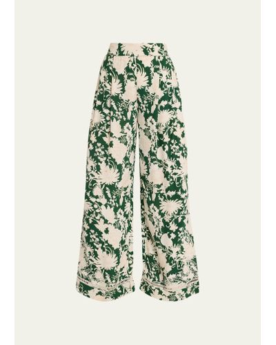 Figue Charlotte Floral-print Pleated Wide-leg Pants - Green