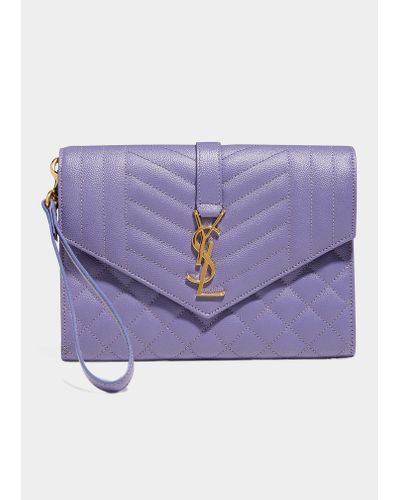 Saint Laurent Ysl Monogram Quilted Envelope Clutch Bag - Purple