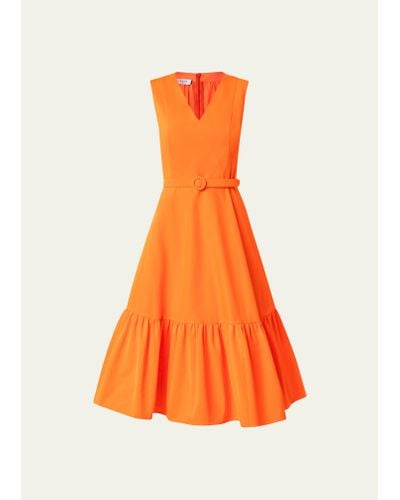 Akris Punto Belted Taffeta Midi Dress - Orange