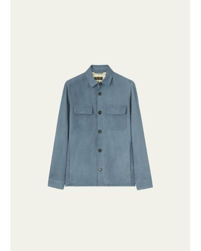 Loro Piana Solid Suede Overshirt - Blue