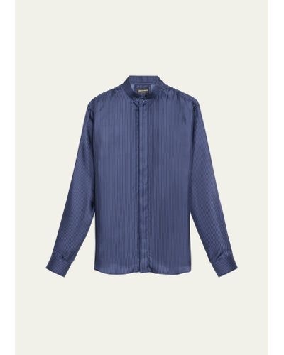Giorgio Armani Micro-striped Silk Formal Shirt - Blue