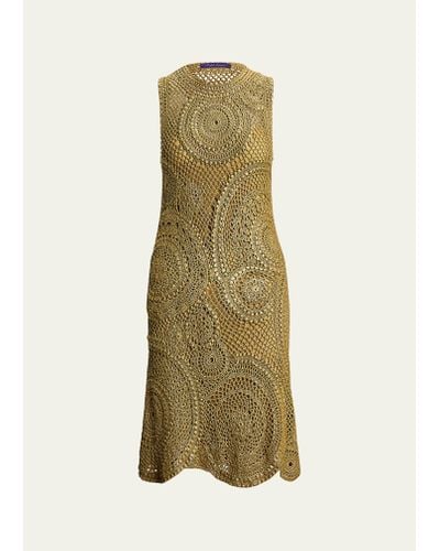 Ralph Lauren Collection Gold Foiled Crochet Midi Dress - Green
