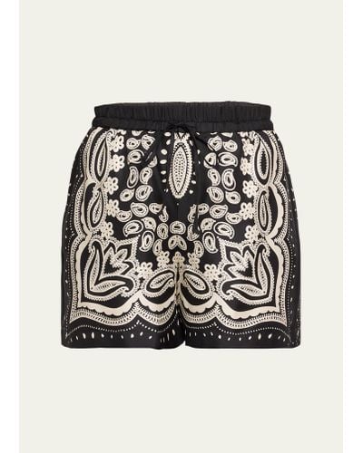 Nili Lotan Frances Bandana-print Silk Pull-on Shorts - Black