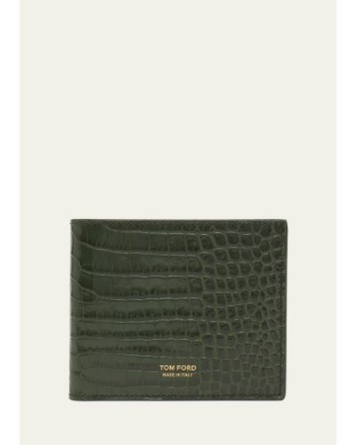 Tom Ford Croc-effect Leather T-line Bifold Wallet - Green