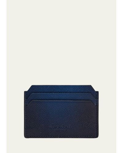 Santoni Saffiano Leather Card Case - Blue