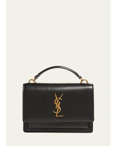 Saint Laurent Sunset Medium Ysl Top-handle Crossbody Bag In Smooth Leather - Black