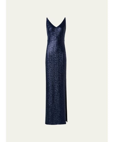 Akris Sequined Jersey Column Gown - Blue