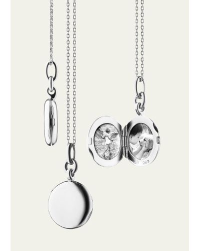 Monica Rich Kosann Sterling Silver Slim Round Nan Locket Necklace - White