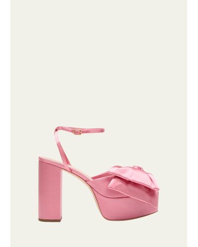 Loeffler Randall Kiki Satin Bow Platform Sandals - Pink