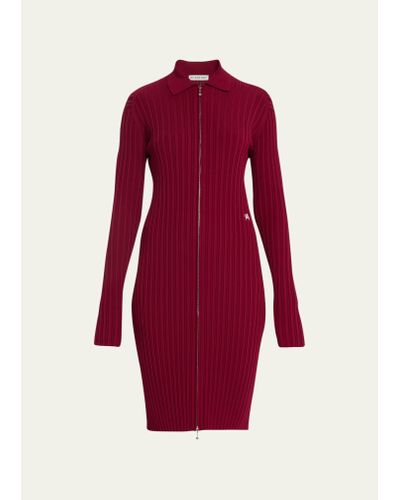 Burberry Ribbed Knit Zip-up Dress - Red