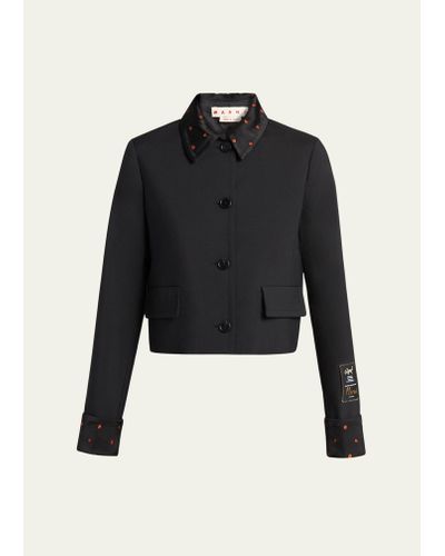 Marni Wool Short Jacket With Patterned Trim - Black